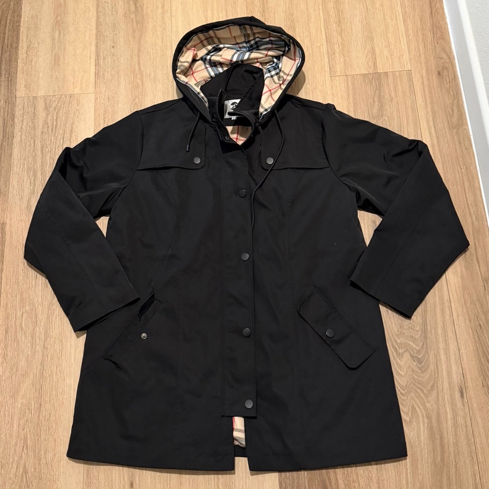 Saphirose Black Hooded Long Coat Zip-up/Button Jacket size Large